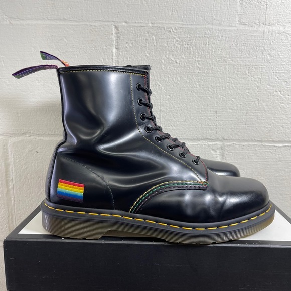 Dr. Martens 1460 Pride Rainbow Stitch Black Leather Combat Boots Men's 10 US